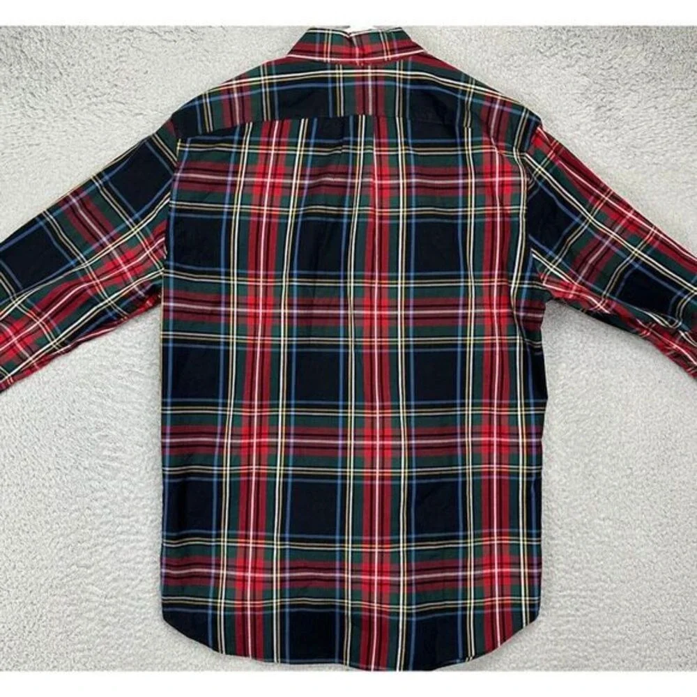 J Crew Shirt Mens Medium Black Multi Plaid Organic Cotton Blend Slim Button Down